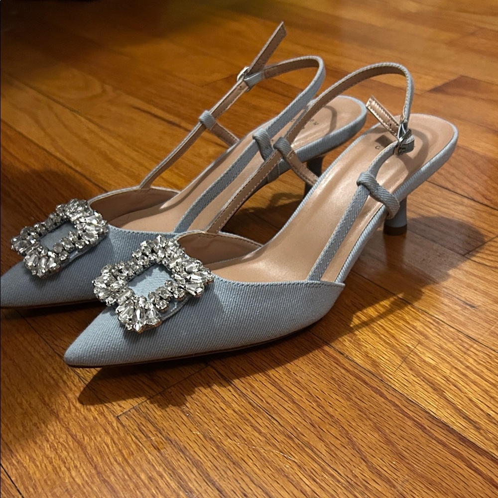 a new day Light Blue Slingback Kitten Heels with Crystal Buckle